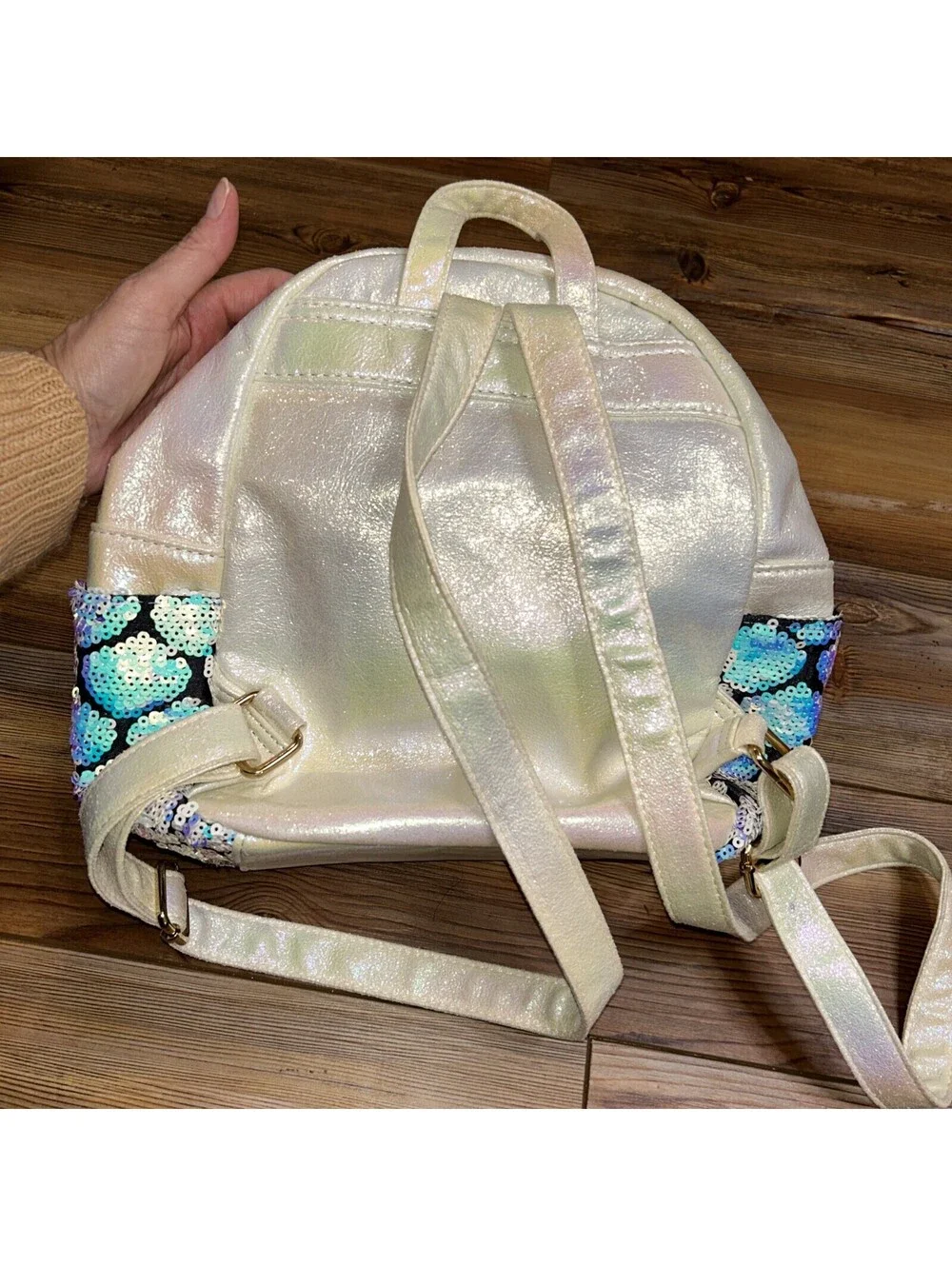 Girls White Sequence And Shimmer Backpack Small